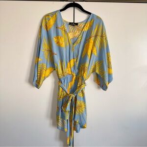 Lulu's Blue and Yellow Leaf Print Romper